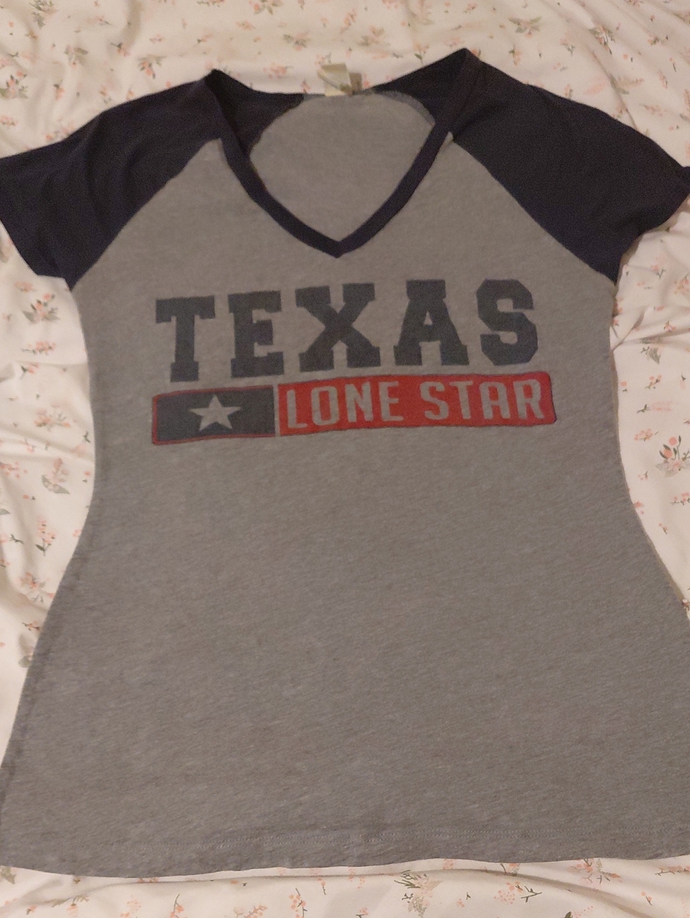 Texas Lone Star V-Neck Raglan Tee - Gray & Navy